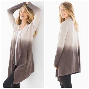 BAREFOOT DREAMS Ombrè Calypso Wrap Open Cardigan; Stone/Cocoa